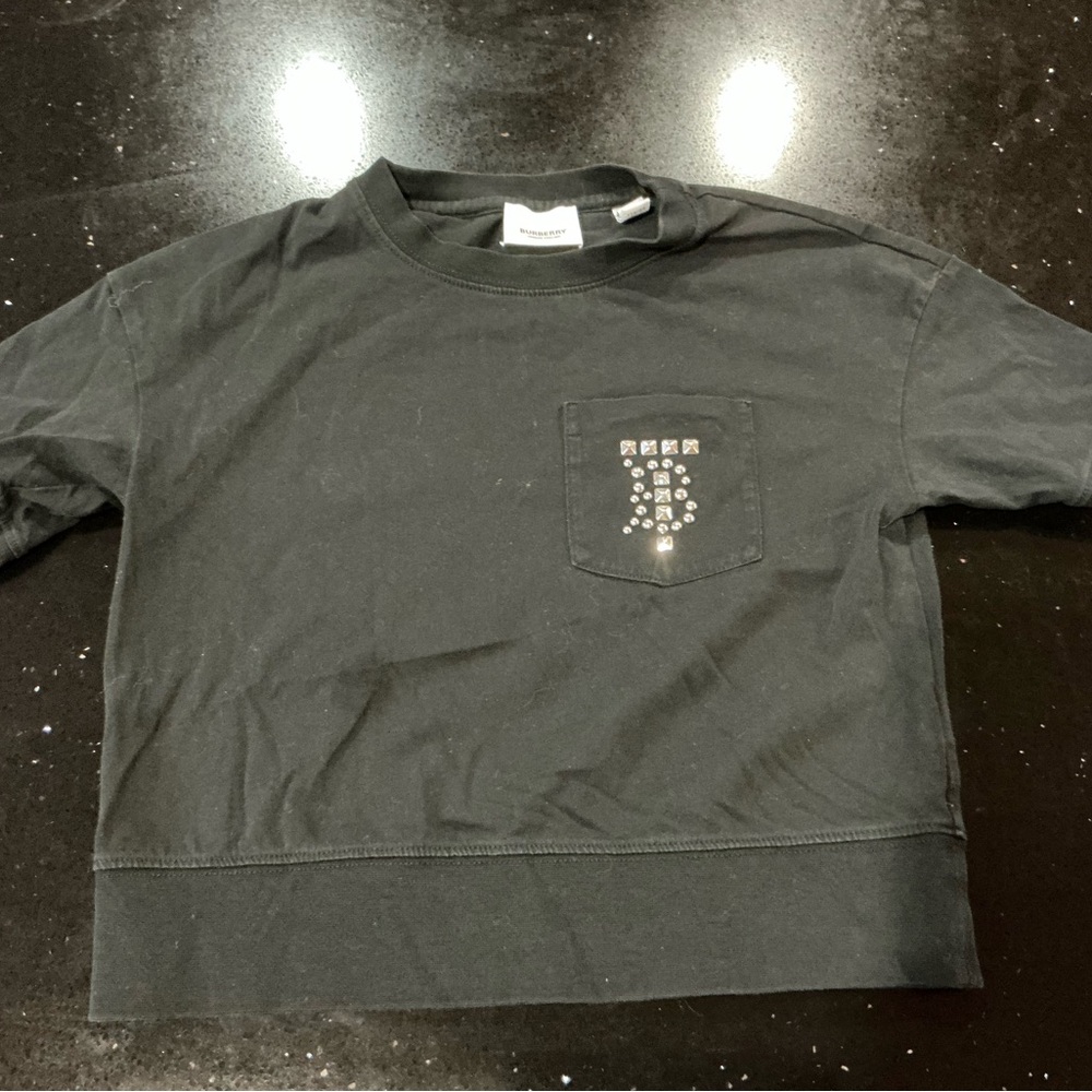 Burberry Girls Black Stud Detail T-Shirt